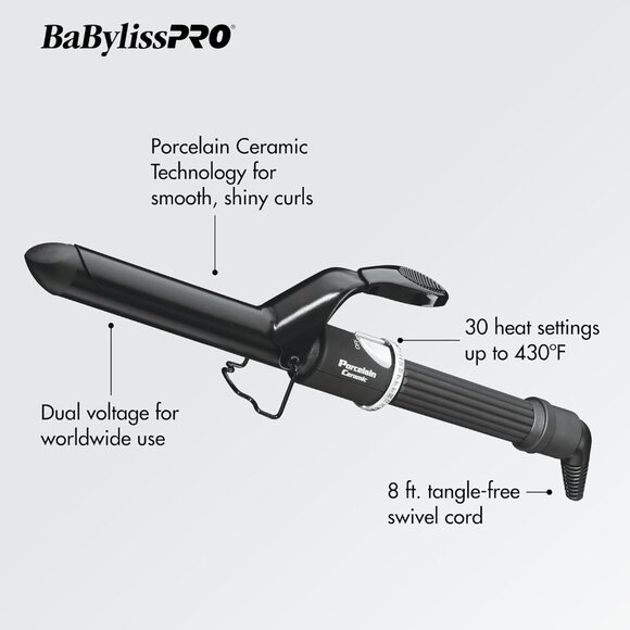BaByliss Pro Spring Curling Iron, Porcelain Ceramic Professional - Picture 2 of 2